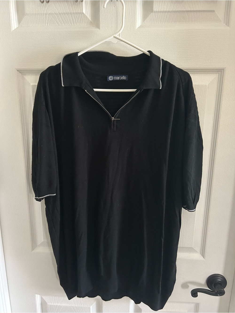 Marcello Black Short-Sleeve Zip Polo Shirt